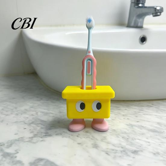 Small Feet Cartoon Stool Ornament 3D Printed Toothbrush Holder, Waterproof Moisture-Proof Cute Stable Non-tip Base Compact Storage Organizer