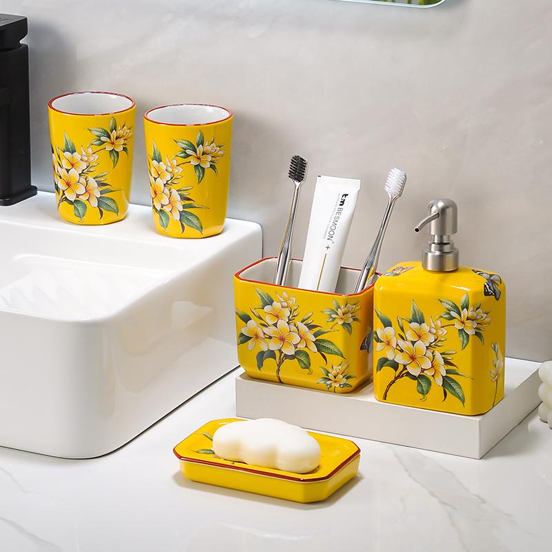 soap dispenser shampoo dispenser High temperature ice crack ceramic mouthwash cup lotion bottle set bathroom mouthwash cup