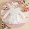 Newborn Baby Girl Applique Mesh Dress with Headband, Autumn/Winter Long Sleeve Knitted Fabric Splice