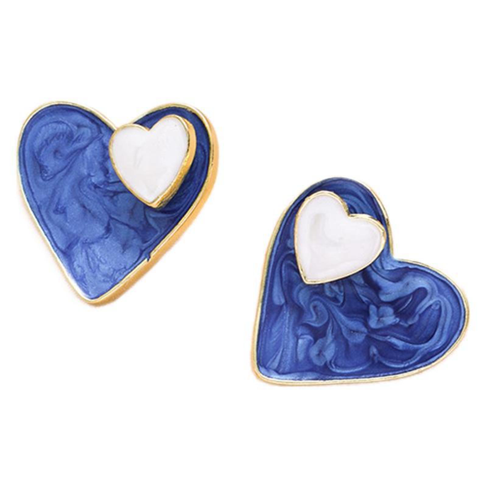 

Heart Shaped Stud Earrings with Textured Surface and Contrasting Accent Metal Frame for Women and Girls Fashion Jewelry Accessory