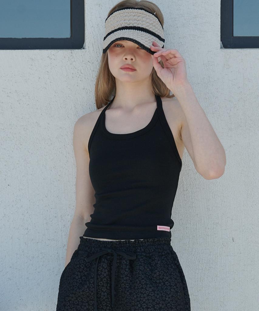 OPENING SUNSHINE Label Halterneck Jersey Top Black