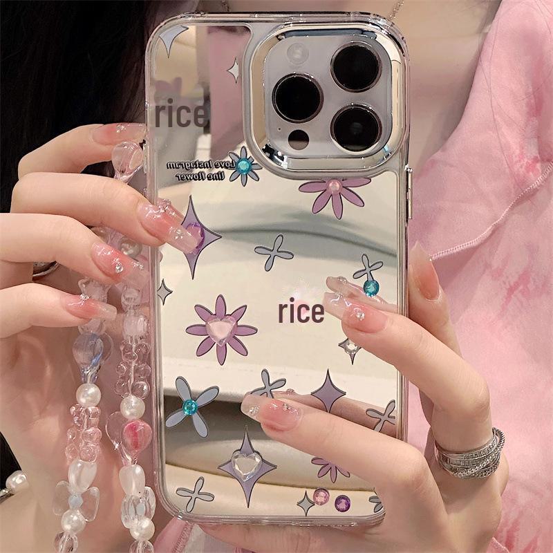 Zhitai Ins Style iPhone 15 Pro Case: Mirrored, Bracelet, Diamond Jewelry-Compatible for 12/13 Pro/14/16 Apple Models