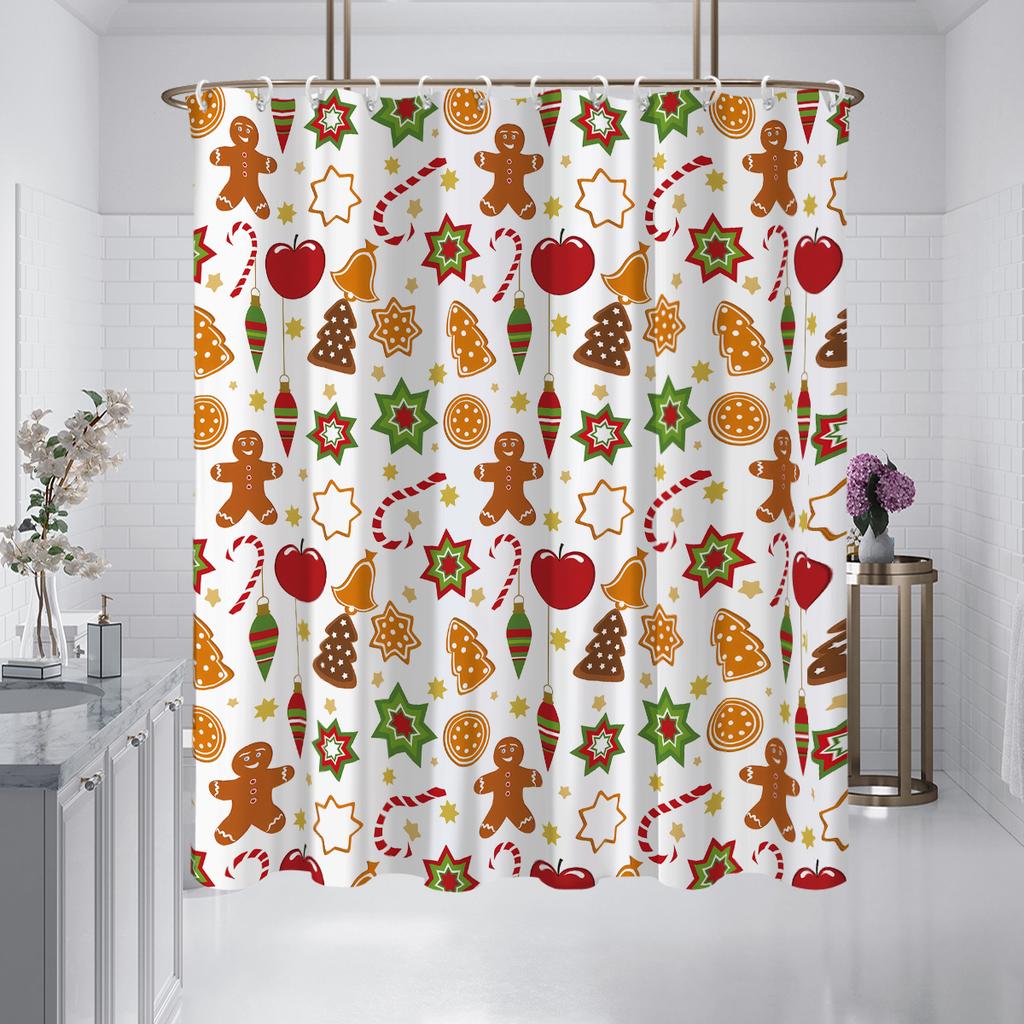 1 Piece 180X180Cm Christmas Gingerbread Man Pattern Printed Shower Curtain Partition Bathroom Waterproof And Mildew Proof