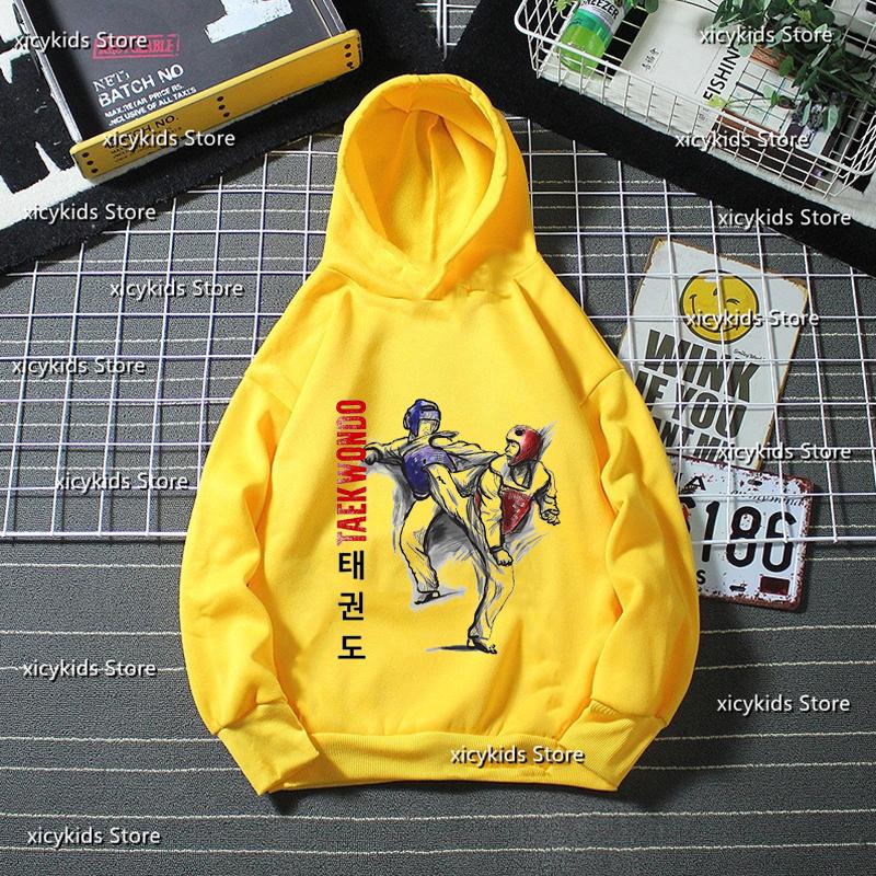 New Hot Sale Boys Hoodie Taekwondo Fighter Korean Martial Art Kick And Punch Graphic Print Kids Spring Autumn Winter Sweatshirt