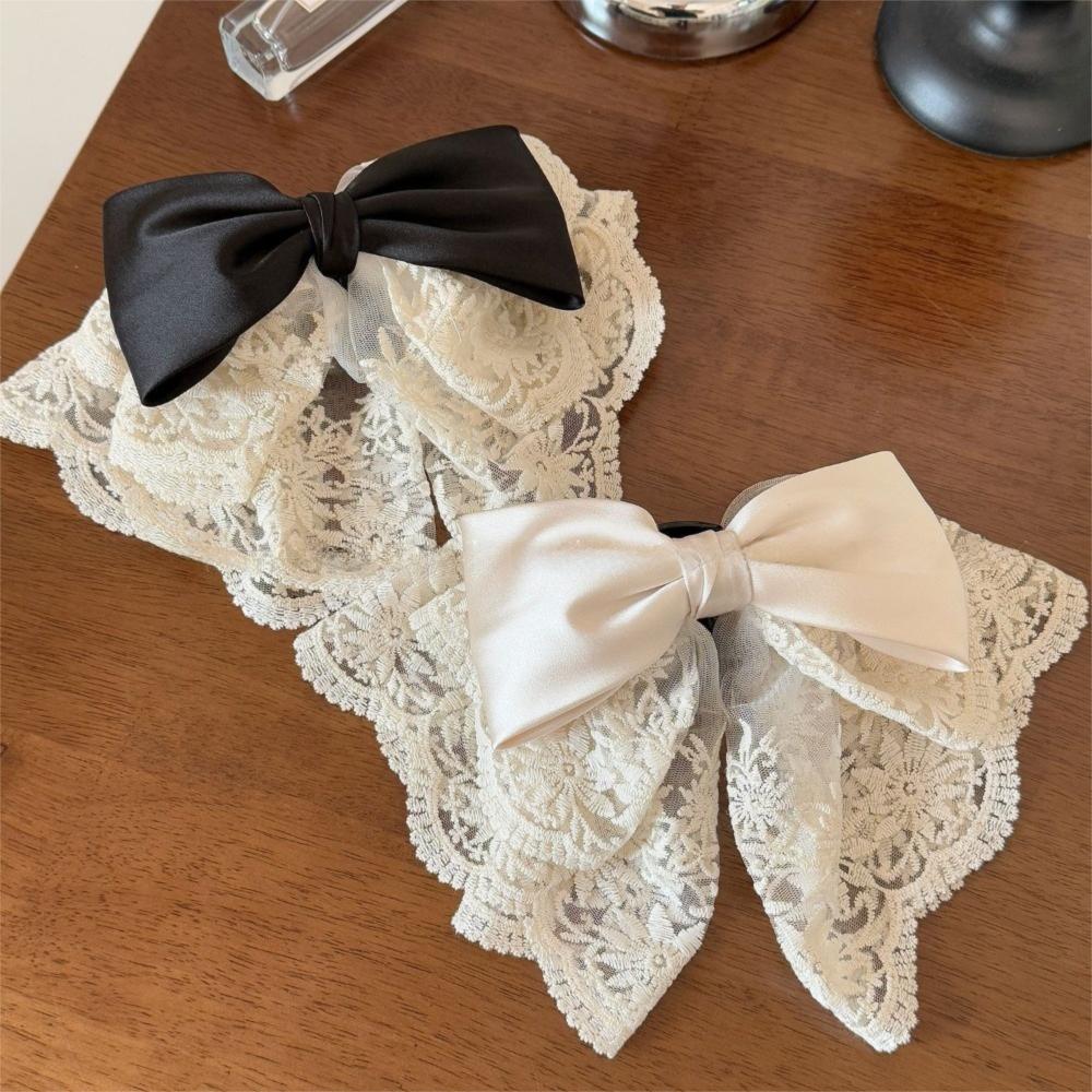 Retro Ponytail Hair Clip Embroidered Mesh Headwear Fashion Bow Hair Claws  Hair Accessories
