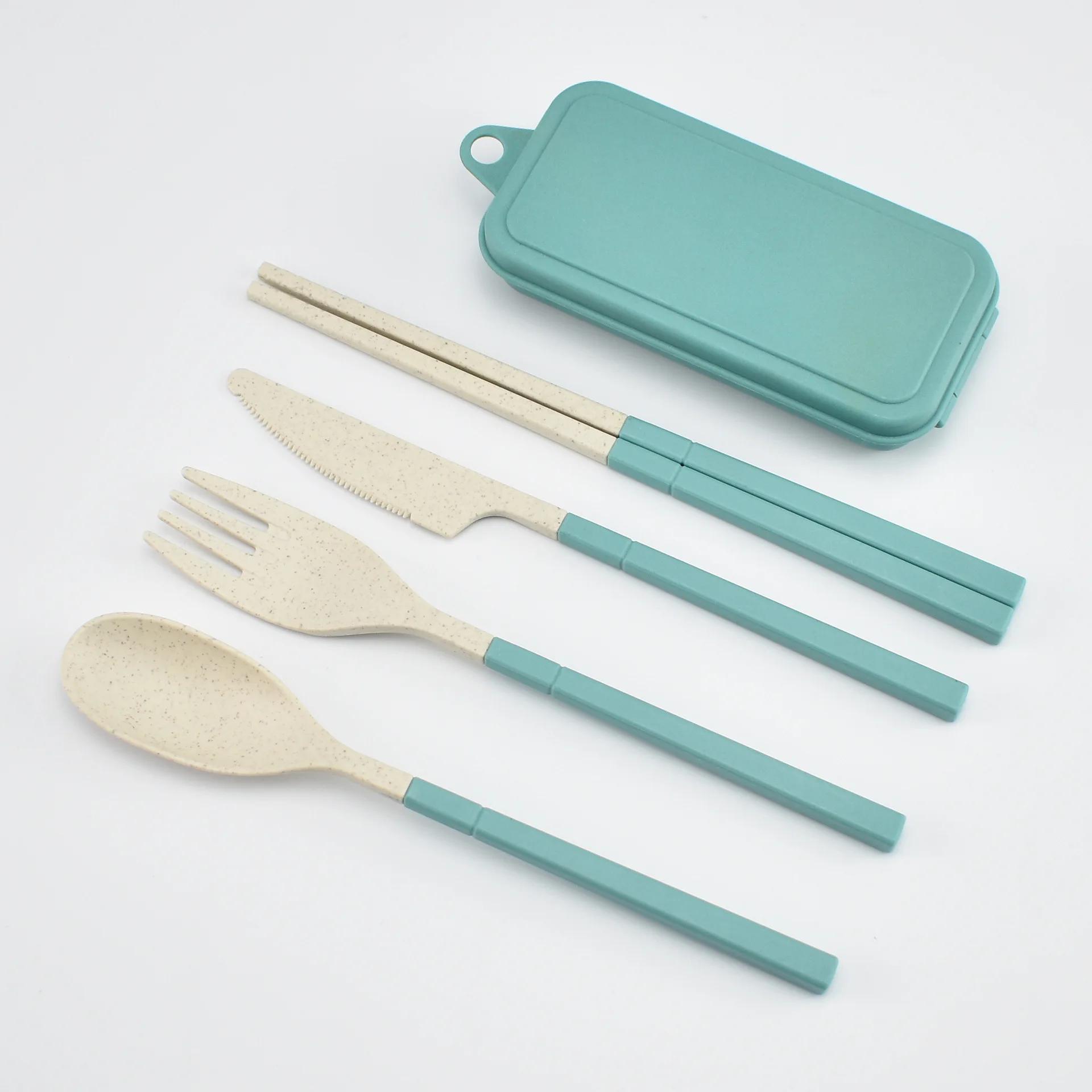 

Набор столовых приборов из пшеничной соломы, 4 шт., портативная посуда, нож, вилка, ложка, палочки для еды, набор столовых приборов для путешествий, экологически чистая коробка для столовых приборов