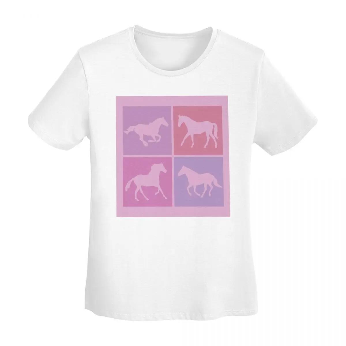 

Pink Horse Silhouettes TShirt Women Short Sleeve T Shirts ONeck Streetwear Cotton Summer Tees Streetwear S