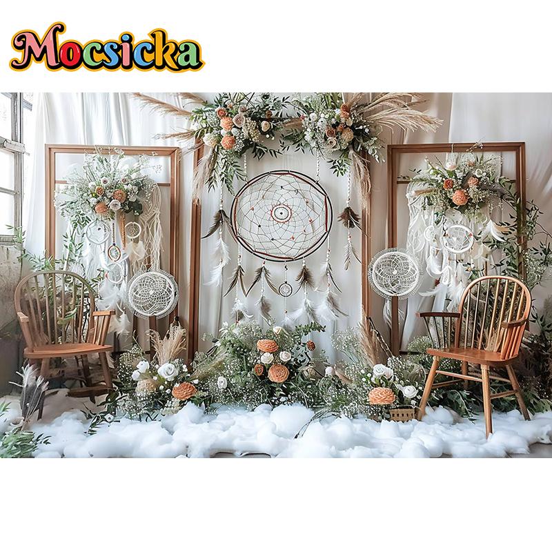 Mocsicka Photography Background Indoor Floral Boho Decor Baby Shower Maternity Adult Kids Art Portrait Backdrop Photo Studio