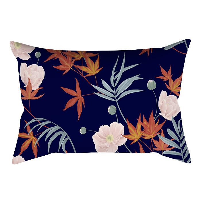 Home Flower and Green Plant Rectangular Waist Pillowcase, Peach Skin Velvet Digital Printed Throw Pillow, Office Waist Cushion Cover