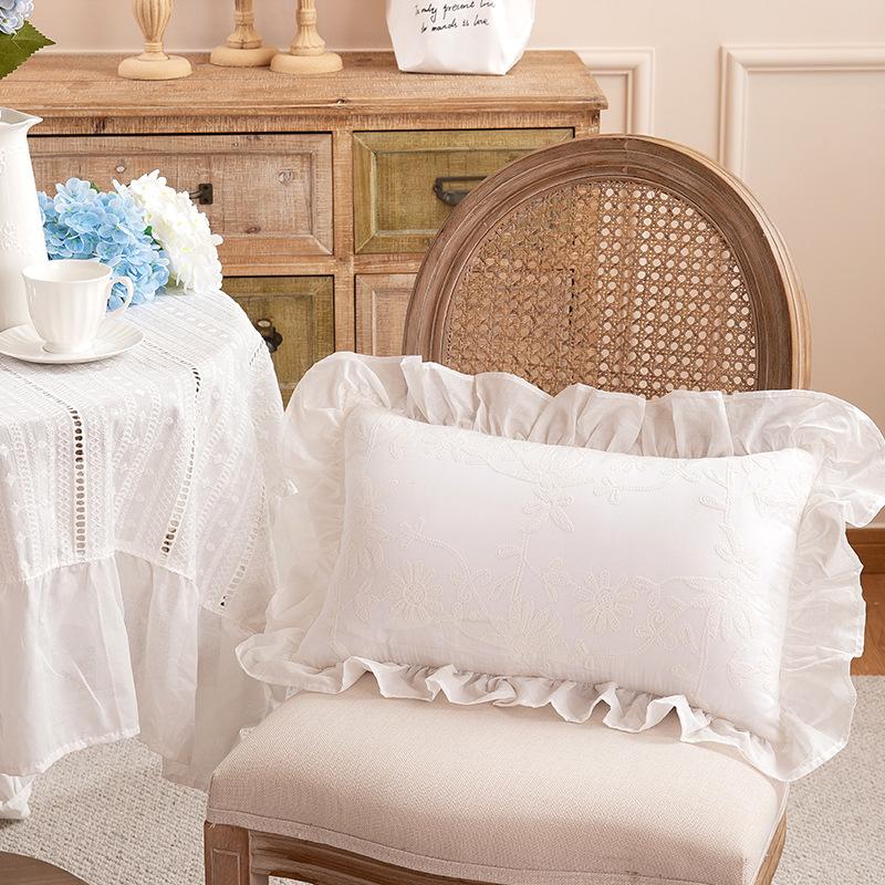 Styl skandynawski rustykalna poduszka z falbankami sypialnia nocna Sofa do salonu wodoodporne bawełniane haftowane kwiaty zestawy poduszek