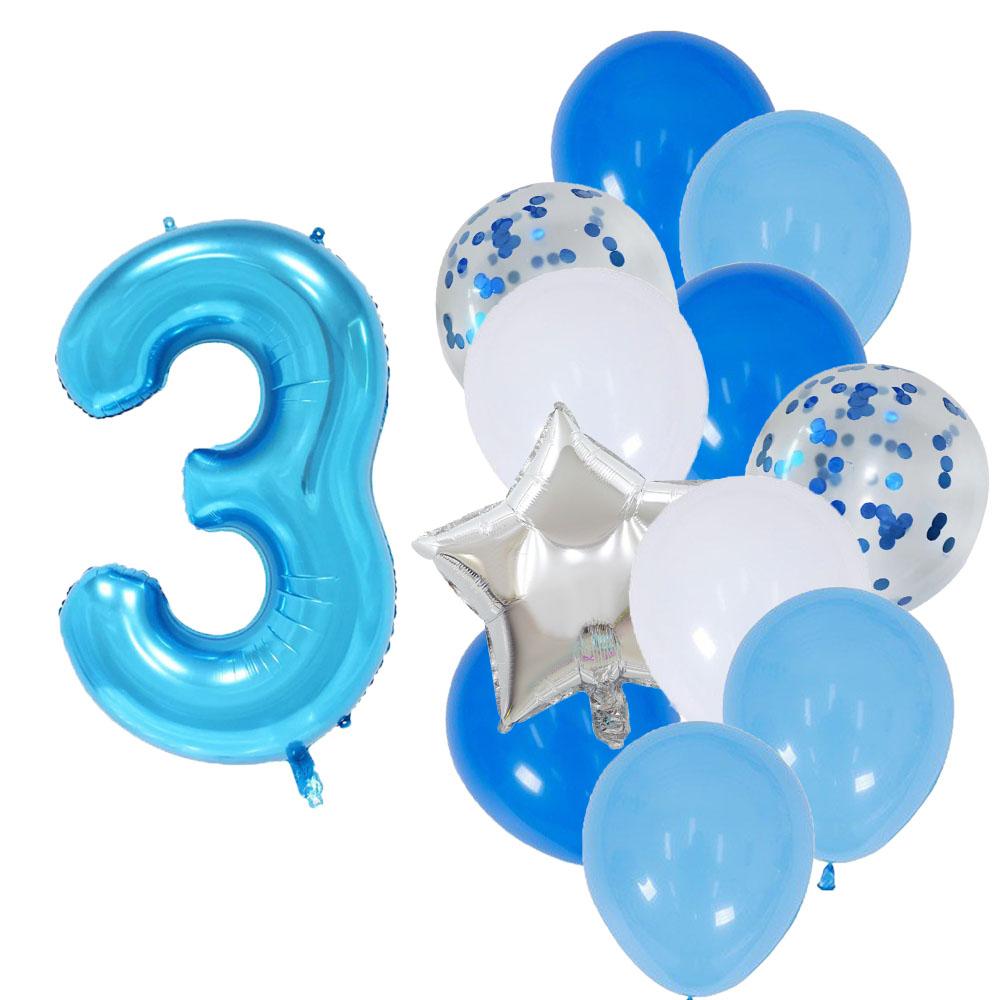 12 Pcs Blue 32 Inch Number Foil White Latex Balloon Happy Birthday Party Decorations Kids Boy Baby 1 2 3 4 5 6 7 8 9 Year Old