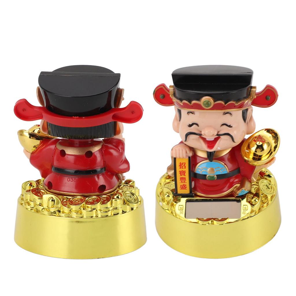 Solar Swinging God of Wealth Figurine Statue God of Fortune Car Dashboard Ornament Feng Shui Decor Gift Chinese New Year Gift
