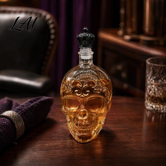 Multifunctional Liquor Decanter Skull Whiskey Decanter 500ml Gothic Glass Bottle with Stopper
