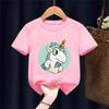 Cute Unicorse Hole Cartoon Print Kids Tshirt Summer Childrens Cotton Short Sleeve Casual Tops for Boys and Girls