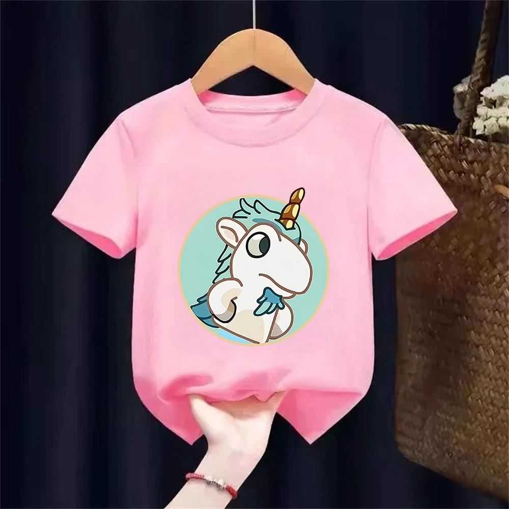 Cute Unicorse Hole Cartoon Print Kids Tshirt Summer Childrens Cotton Short Sleeve Casual Tops for Boys and Girls