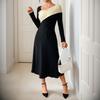 Abito Elegante Autunno Inverno Moda Patchwork Irregolare Linea ad A Donna Manica Lunga Vestito Casual Vestidos
