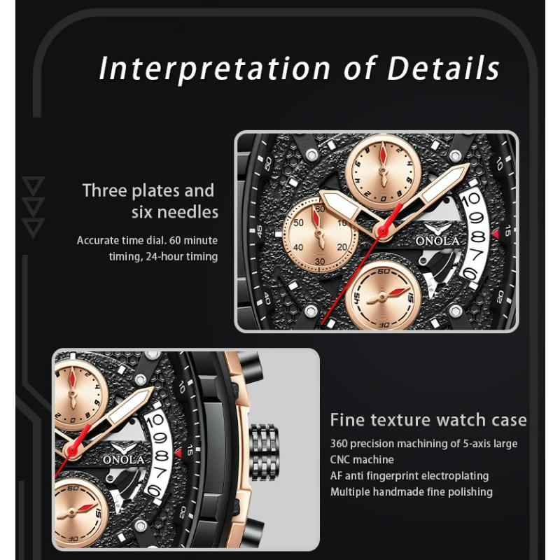 ONOLA Ceasuri de mână bărbătești de modă, multifuncționale, cu calendar, cronometru, lumină de noapte, impermeabile, din silicon impermeabil, cu quartz