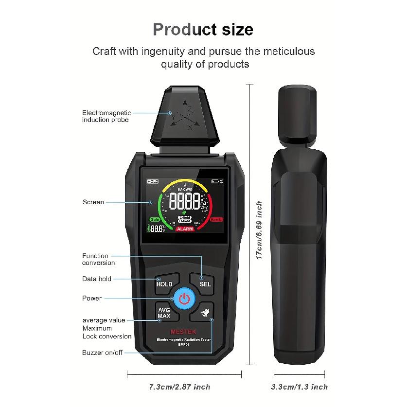 MESTEK EMF01 Electromagnetic Field Radiation Detector Ghost Hunting Digital LCD EMF Meter for Home Office Router Microwave