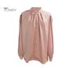 Women Shirt Stand Collar Lantern Long Sleeve Single Breasted Shirt Tops Solid Color Loose Fit Casual Shirt