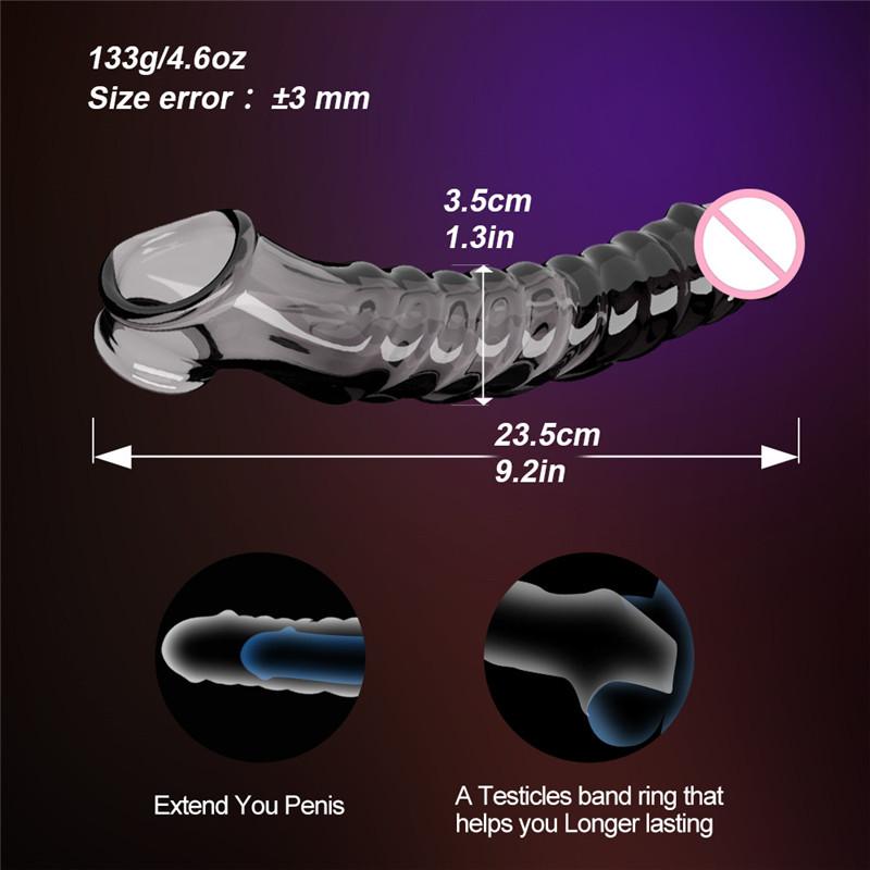 Przezroczysty Penis Extend Sleeve z wibratorem Wielokrotnego użytku prezerwatywy Dildo Penis Enhancer Opóźnienie wytrysku Pierścienie na penisa Zabawki erotyczne dla mężczyzn