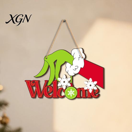 Warm Atmosphere Wall Art Decor Christmas Wooden Pendant, Decorative Reindeer/Santa Claus/Gnome Pattern Hanging Sign, Welcome Sign with Weather