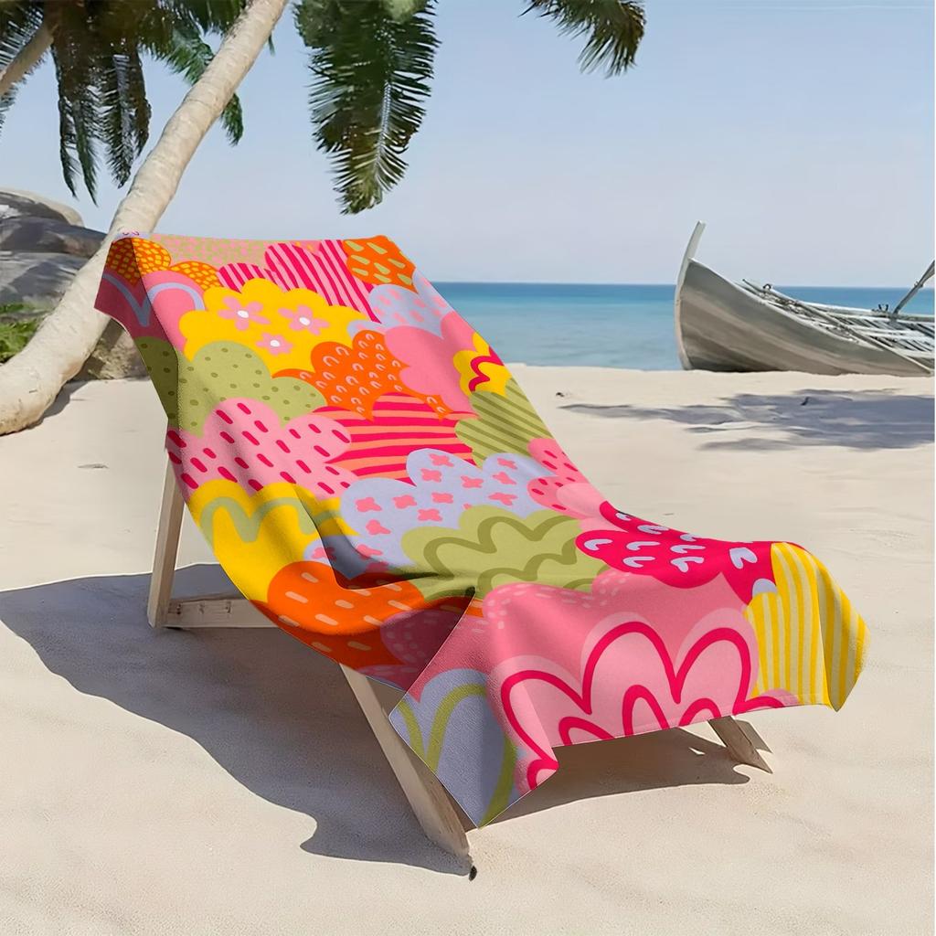 Colorful cartoon cloud pattern polyester microfiber beach towel is highly absorbent, suitable for swimming and beach outings