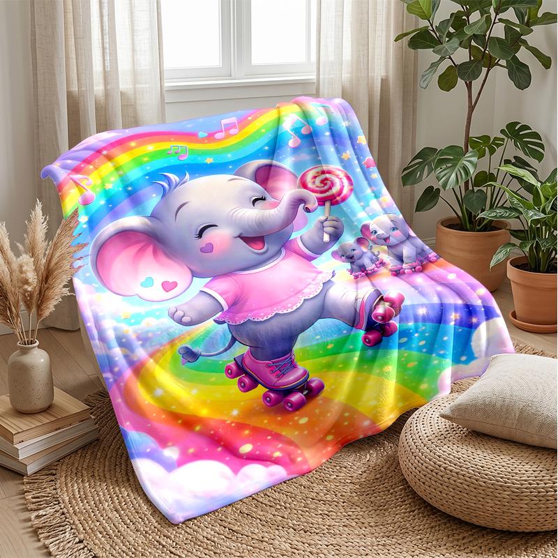 Elephants Among Flowers Theme Blanket Lightweight Warm Flannel Blanket Decorative Throw Blanket for Home Decoration