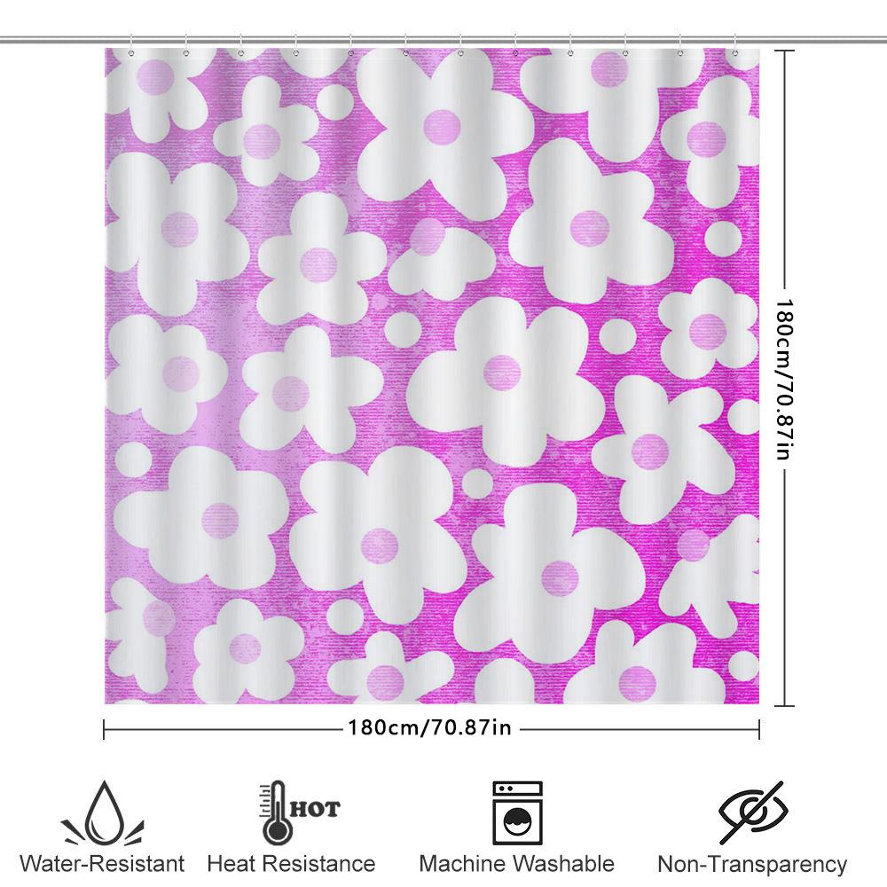 Vintage Style Floral Shower Curtain Waterproof Bathroom Decor Home Decoration Pink White Flower Pattern Print Fabric Liner Size: