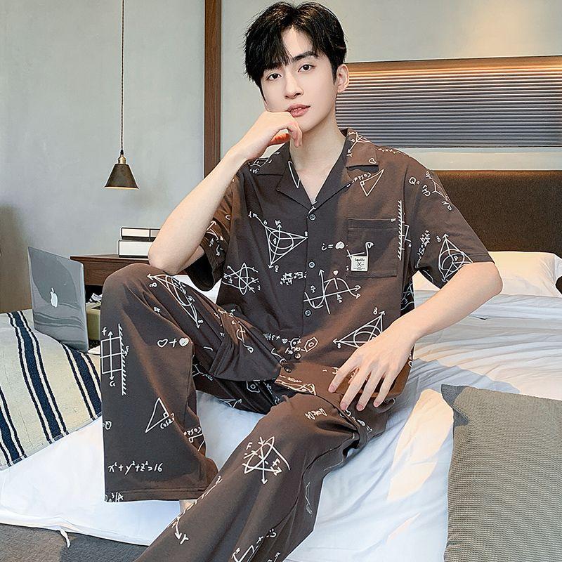 Set de pijama pentru bărbați din bumbac 100% cu carouri, cu mânecă scurtă și cardigan