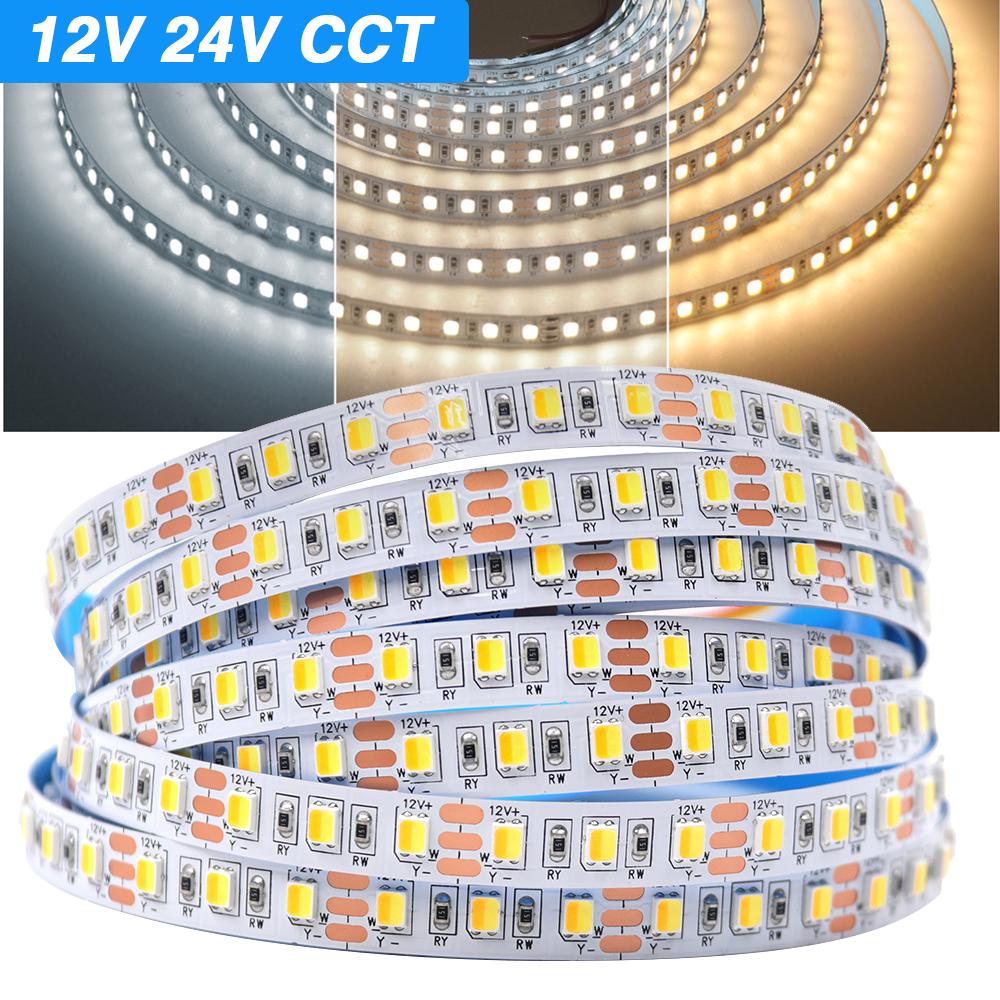 

5M/Roll DC 12V 24V CCT LED Strip 120Leds/M SMD 2835 Flexible Ribbon Tape Rope Light Lamp For Home Decor DC 12V 5Meter