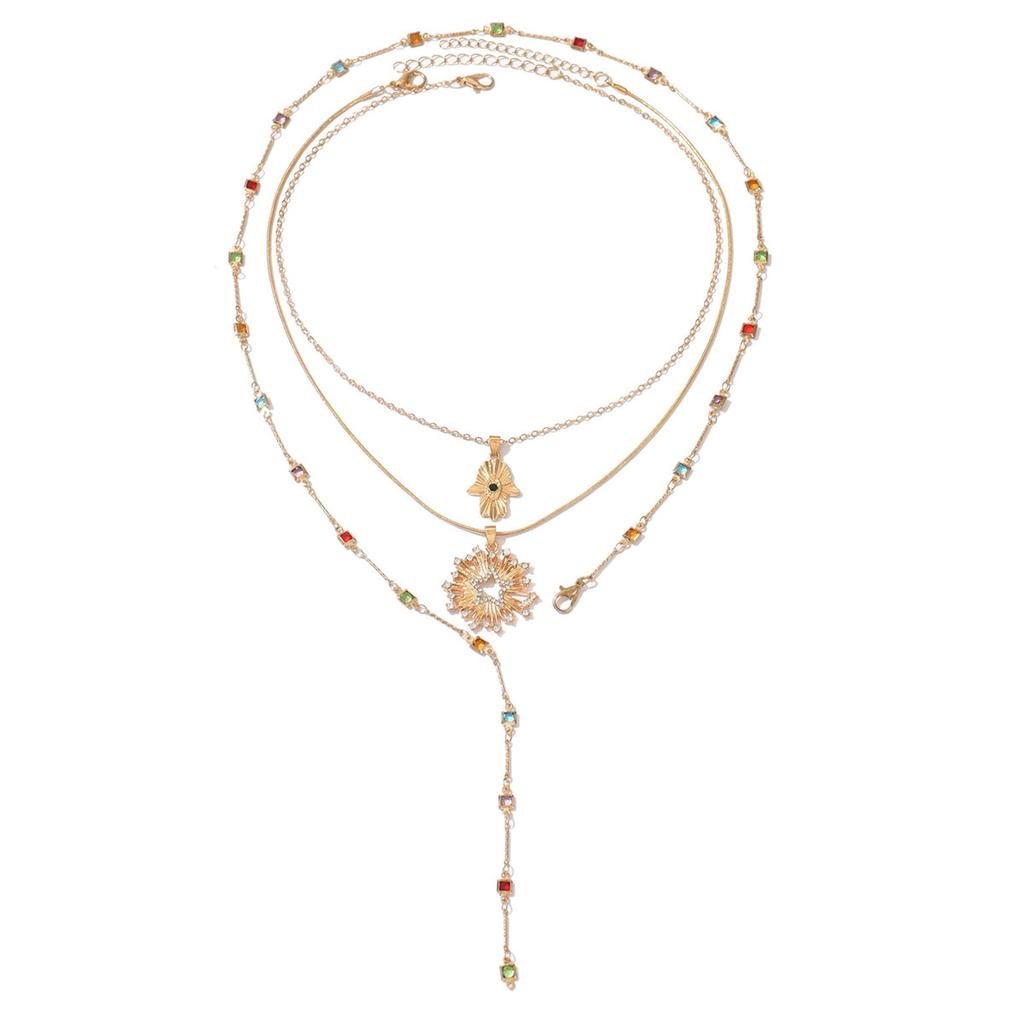 European and American sun pendant necklace light luxury high sense tassel eye long chain color cold wind collarbone chain