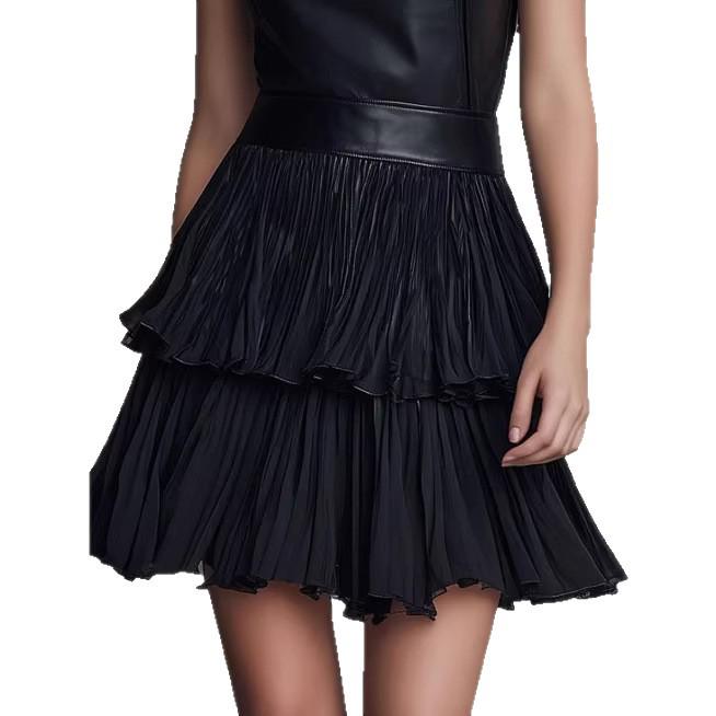 2026 Spring/Summer Women's Double-Layer Leather Dress