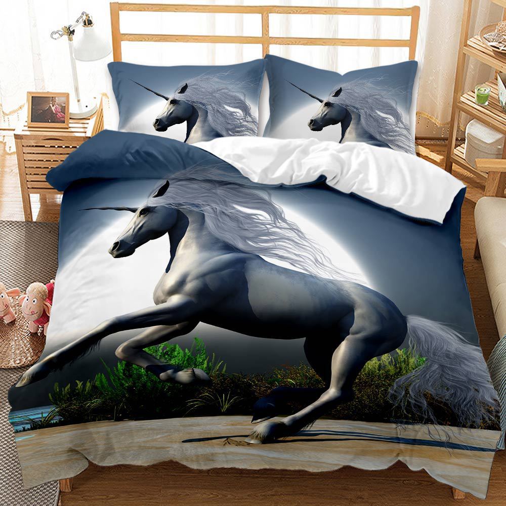 Unicorn Kit 3D Digital Printing Quilt Cover Princess Bedding Girl Three-Piece Set