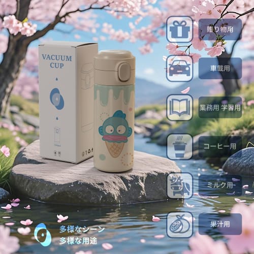 Hangyodon Thermos Water Bottle, Direct Drinking, One-Push Stainless Steel Bottle, School, Birthday, Kids, Cute, Keeps Drinks Cold or Hot, Vacuum Insul