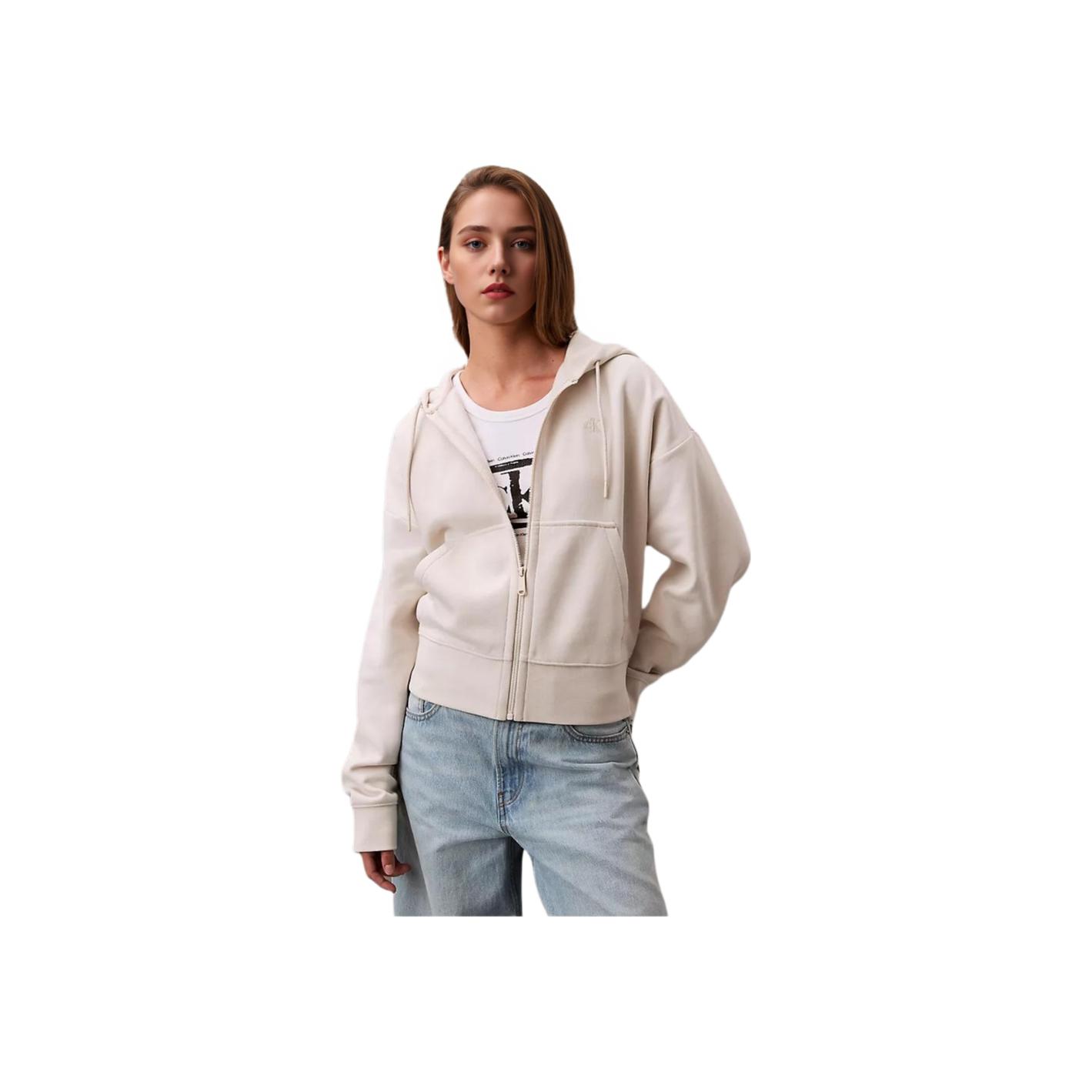 Calvin Klein Loose Fit Zip Up Hooded Long Sleeve Jacket Women jackets Beige 40WP104-050 S