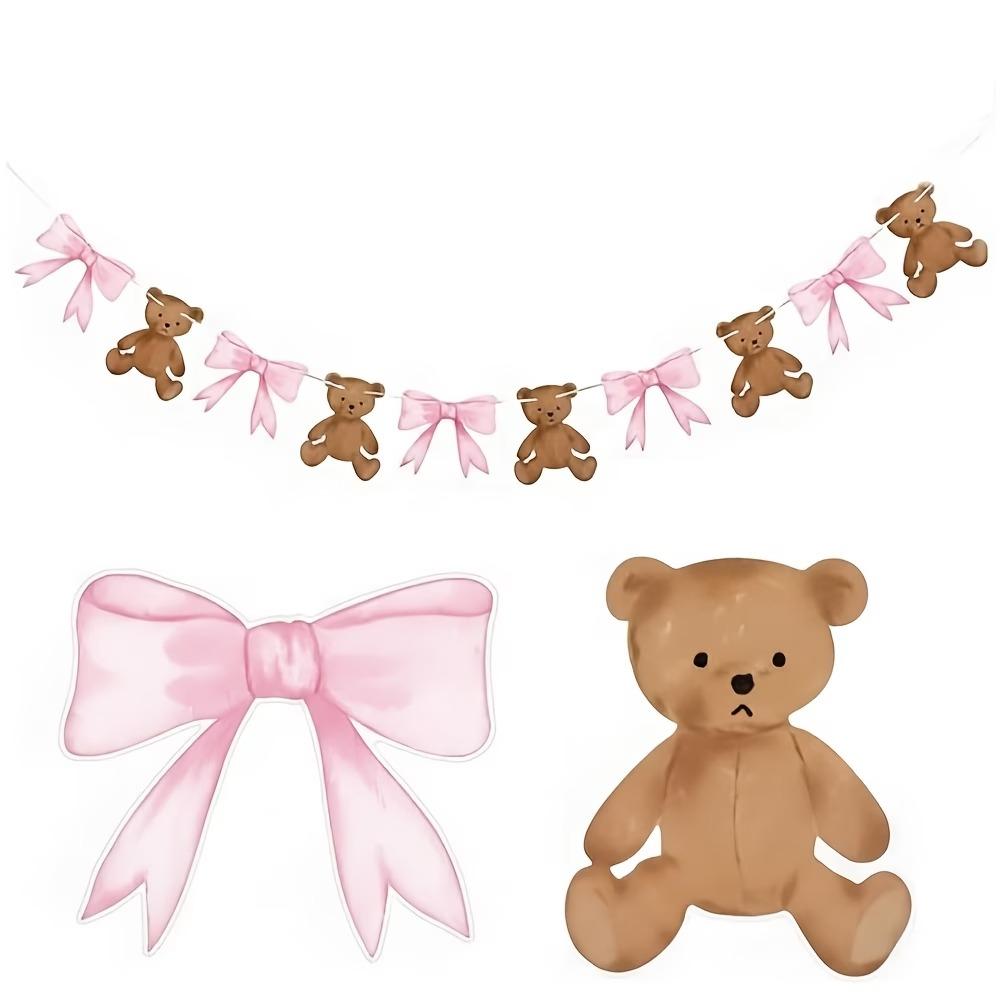 Cartoon Bow Bear Paper Banner Gender Reveal Theme Boy Girl Wall Hanging Garland for Kids Birthday Baby Shower Party Decoration