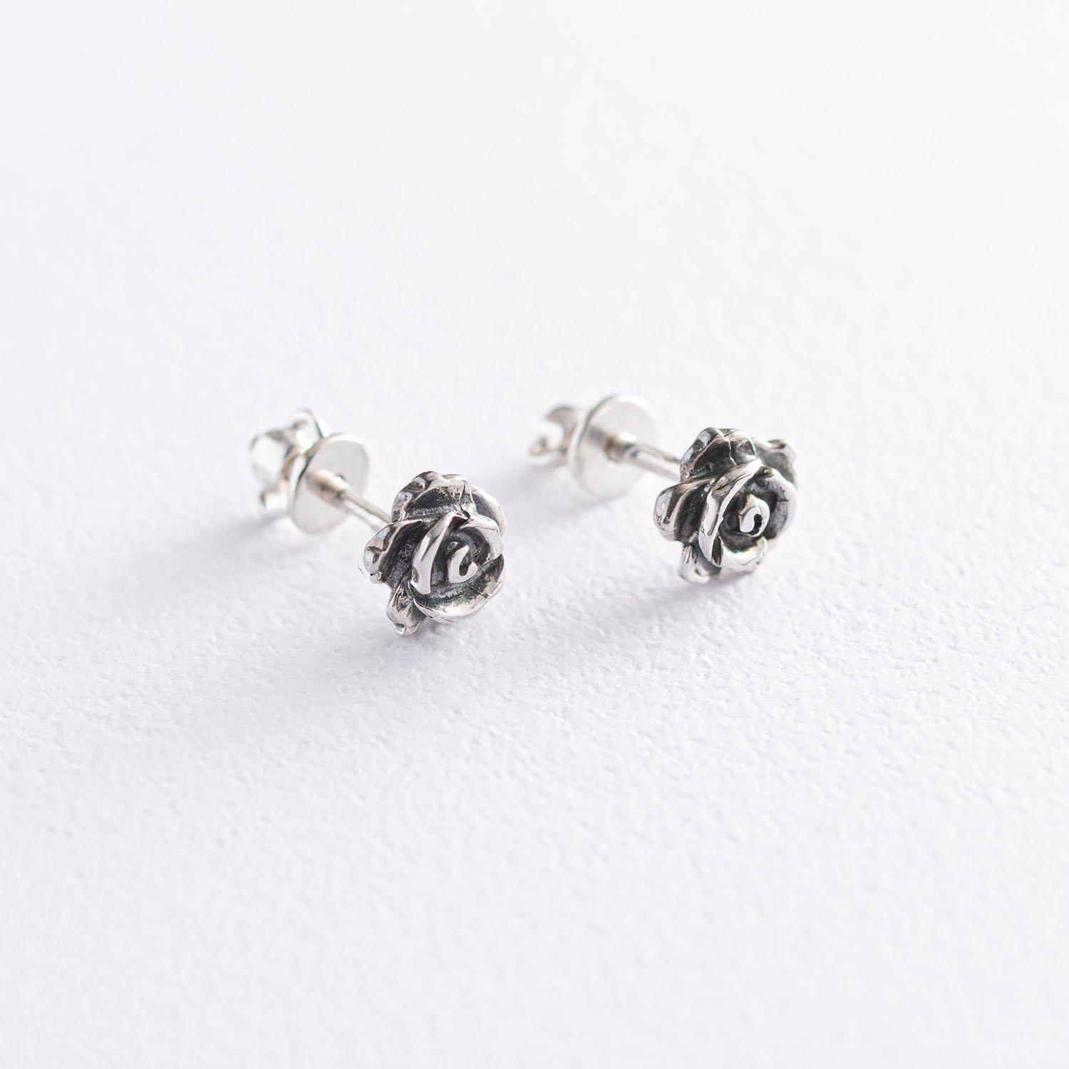 

Сережки-Пусети Трояндочки з чорнінням Oniks d 0.75 cm срібний