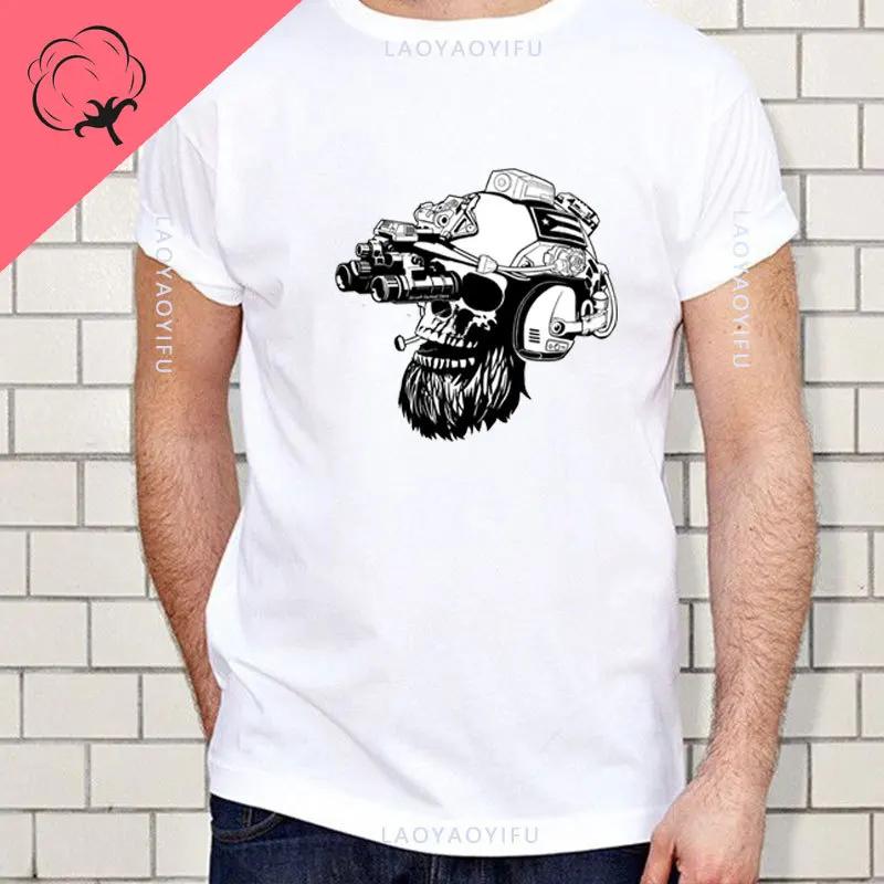 Do Valhally Bavlněné tričko Americký vousatý válečník Taktická lebka Unisex tričko Krátký rukáv Kulatý výstřih Tričko Ležérní pánský top