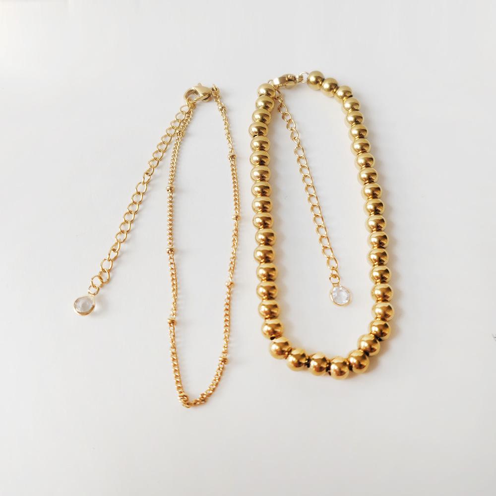 18K Gold-Plated Stainless Steel Double Layer Bead Bracelet Set