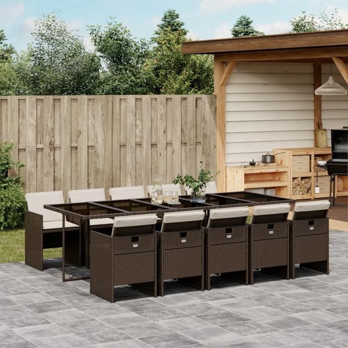 VidaXL Garden Dining Set and Cushions 11 Pcs Brown Rattan 3210573