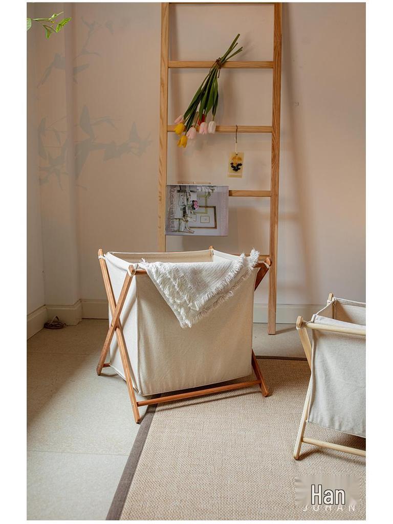 Solid Wood Foldable Laundry Basket for Bedroom and Bathroom Storage