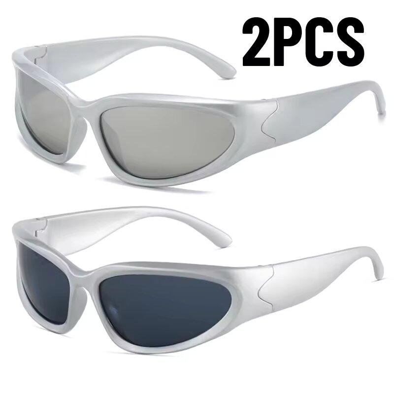 

2/3pcs Fashionable Men and Women Sunglasses High-end Y2K Square Bicycle Glasses Resistant Sunglasses Outdoor Hiking UV400 срібний