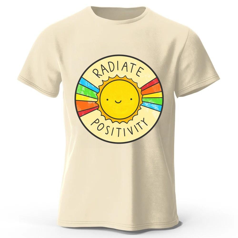 

Healing Rainbow Sunshine Pure Cotton T-shirt Men Fashion Casual Plus Size Loose Short Sleeves Soft Comfortable Top XXXL бежевый