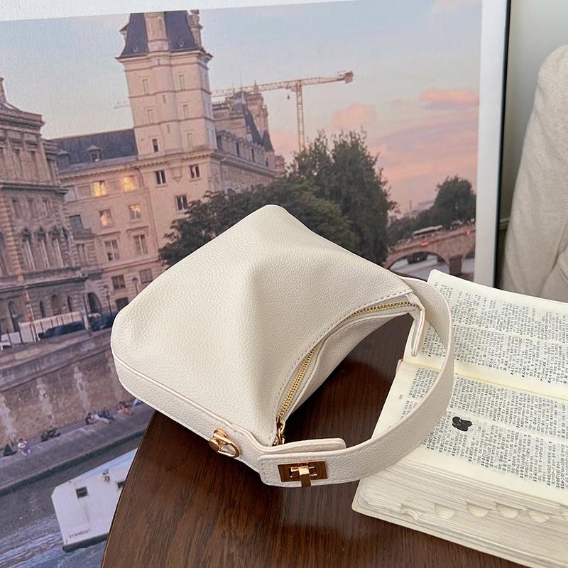 French Clouds Umhängetasche, große Kapazität, modische Handtasche für Damen, Lunchbox-Tasche in reiner Farbe, Retro-PU, einfache Knödeltasche