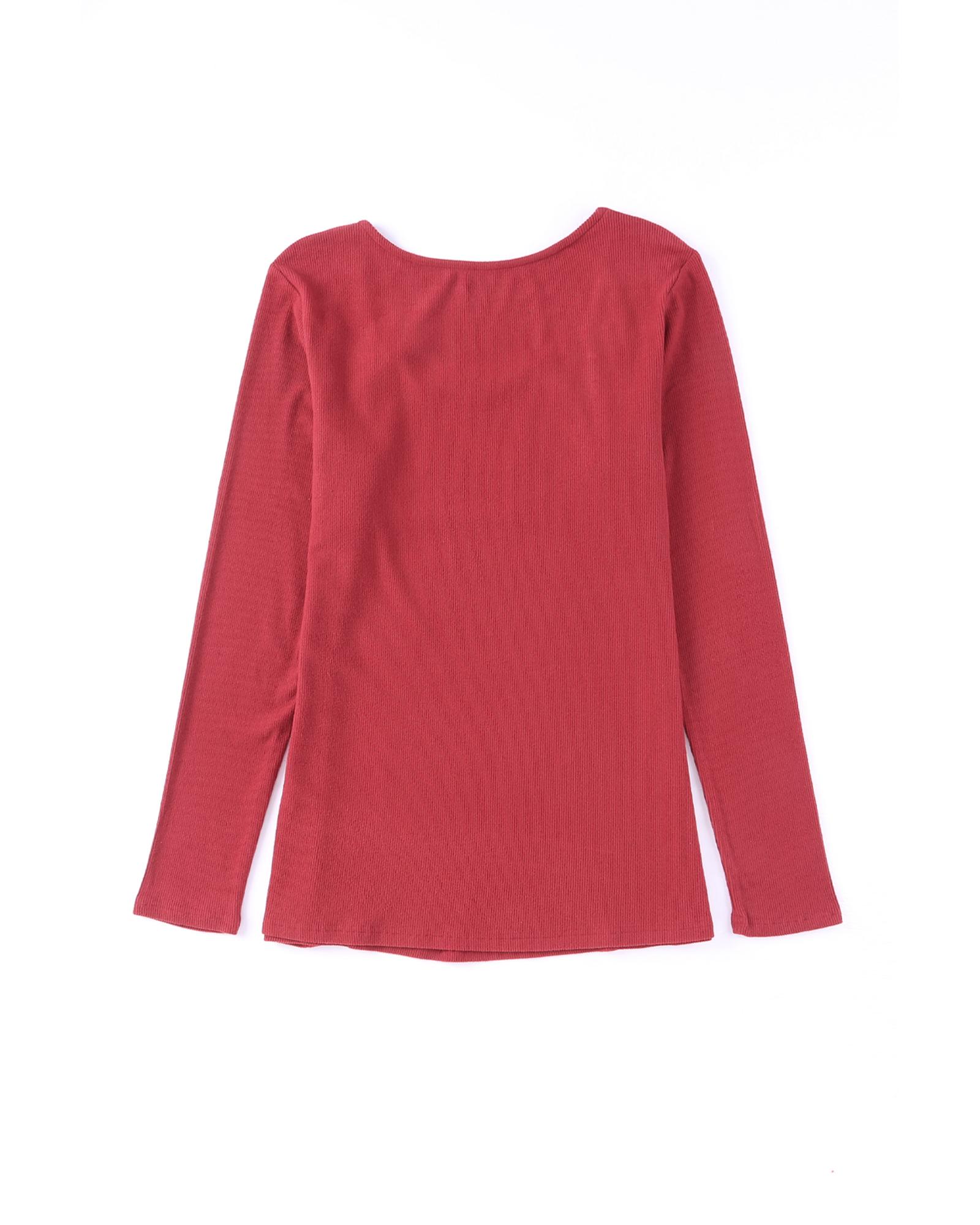

Azura Exchange Lace Crochet V Neck Long Sleeve Top M червоний
