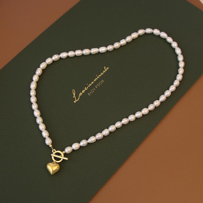 My Fine Jewelry Women's Gold Romantic Love Heart 100% Natural Freshwater Pearl 14K Filled Lady Pendant Necklace Wedding Gifts No Fade