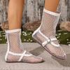 Women's Spring-Summer Breathable Mesh Roman Style Flat Round-Toe Sandals, Sexy Hollow Short Boots, Black Trendy Footwear.