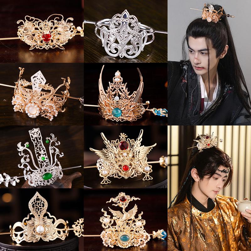 Handmade Wuxia Style Unisex Hair Crown Tiara and Hairpin