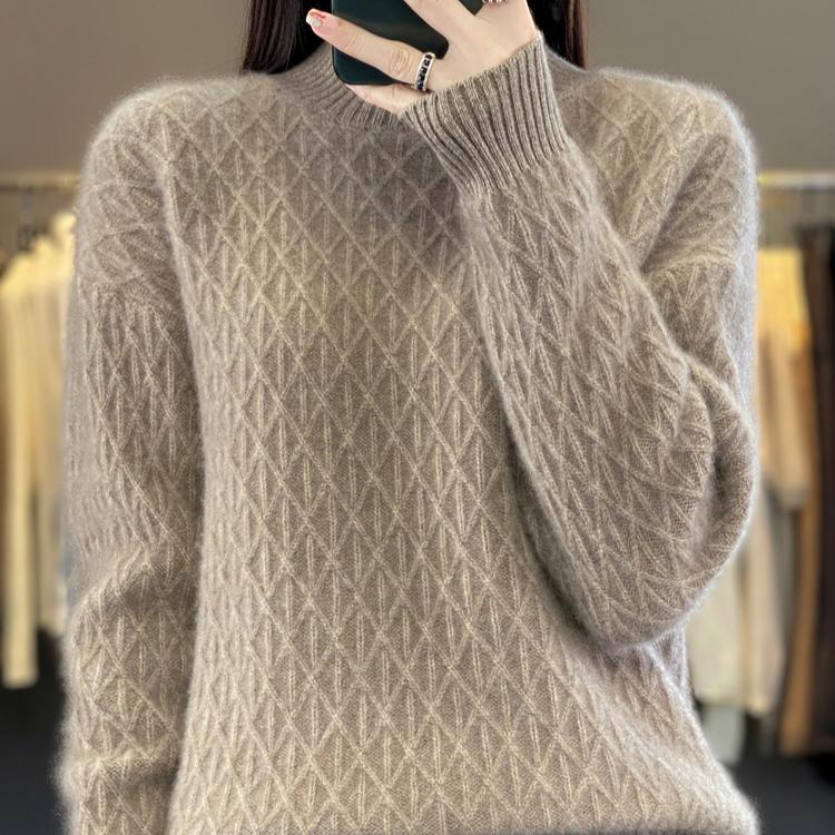 

Осінь-зима. Жіночий пуловер з ромбовидною решіткою, потовщений светр, одяг із мериносової вовни, кашеміровий трикотаж, жіночий топ One Size хакі