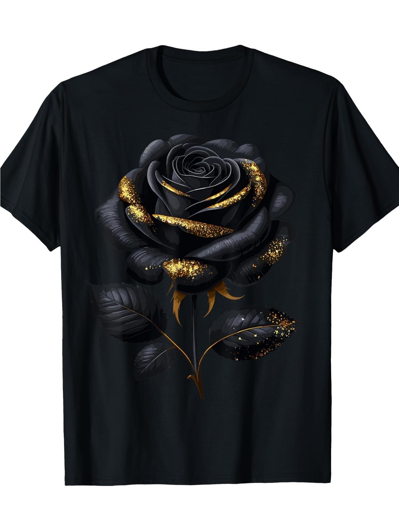 

T-Shirt y2k Rose Glitter T Black/Golden 3XL